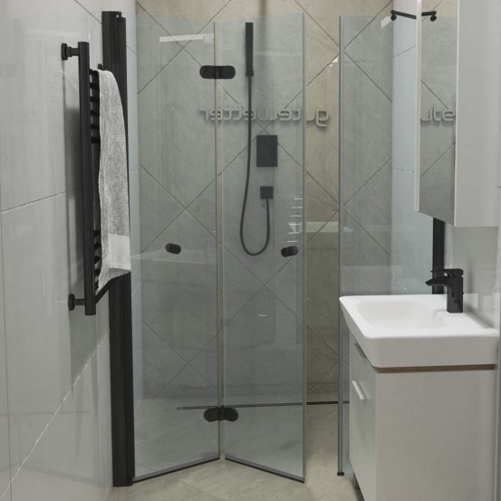 LUX DOOR GK-103C черный матовый стекло выбеленное левое открывание двери
